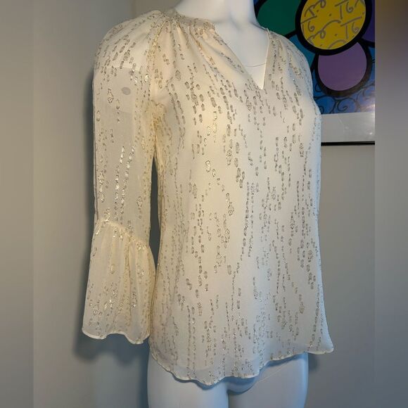 Lilly Pulitzer Matilda Silk Coconut Gold Top Size XXS - Picture 3 of 9